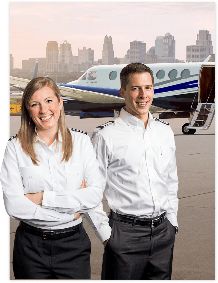 2 pilots in front of a King Air 350i